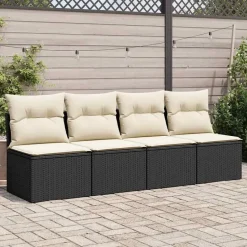 vidaXL Loungebank 2 zits met crème kussens en salontafel - Zwart 110x62x69 cm