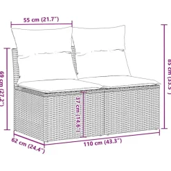 vidaXL Loungebank 2 zits met crème kussens en salontafel - Zwart 110x62x69 cm