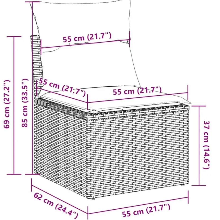 vidaXL Loungebank 2 zits met kussens poly rattan - Grijs 110x62x69 cm