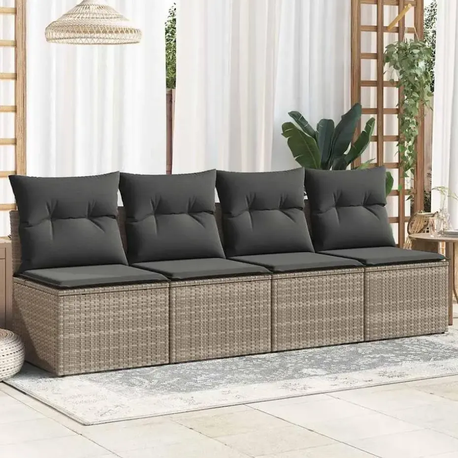 vidaXL Loungebank 2 zits met kussens poly rattan - Grijs - 110x62x69 cm