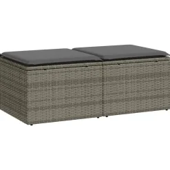 vidaXL Loungebank voor 2 met kussens poly rattan - Grijs krukken 110x55x37 cm