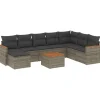 vidaXL Loungeset met 8 kussens en hout armsteun & salontafel - Grijs - 9 stuks