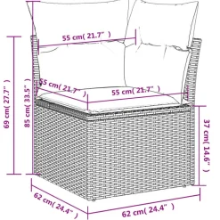 vidaXL Loungeset met 8 kussens en hout armsteun & salontafel - Grijs - 9 stuks