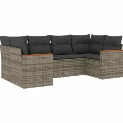 vidaXL Loungeset met 8 kussens en hout armsteun - Grijs - 6 stuks