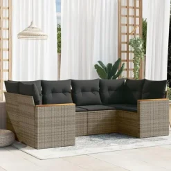 vidaXL Loungeset met 8 kussens en hout armsteun - Grijs - 6 stuks