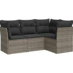 vidaXL Loungeset met 7 kussens voor 4 personen - Grijs - Poly Rattan - 4 stuks