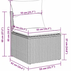 vidaXL Loungeset met 7 kussens en tuintafel - Grijs - Poly Rattan - 5 stuks