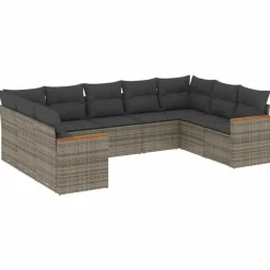 vidaXL Loungeset met 11 kussens en hout armsteun - Grijs - 10 stuks