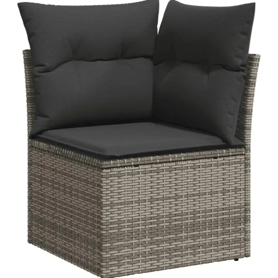 vidaXL Loungeset met 11 kussens en hout armsteun - Grijs - 10 stuks