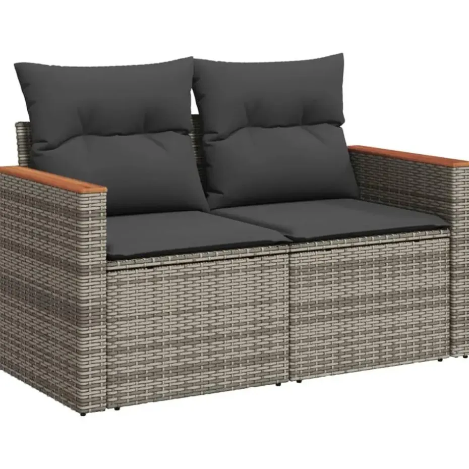 vidaXL Loungeset met 11 kussens en hout armsteun - Grijs - 10 stuks