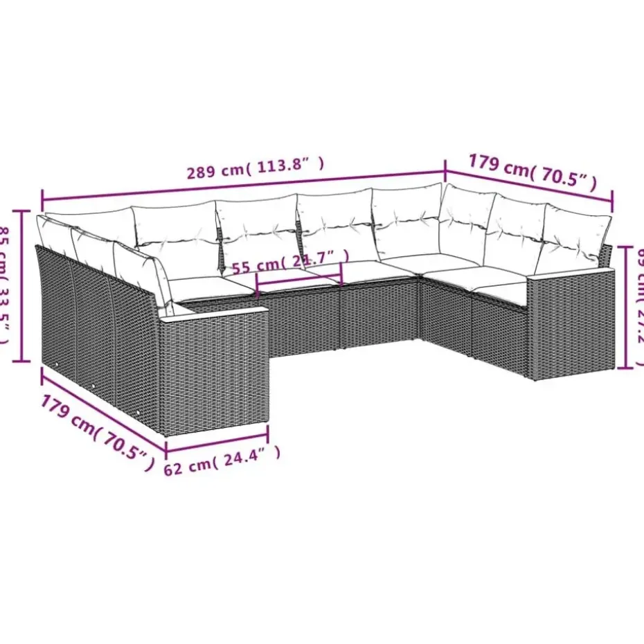 vidaXL Loungeset met 11 kussens en hout armsteun - Grijs - 10 stuks