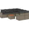 vidaXL Loungeset met kussens & salontafel voor 8 personen- Grijs - Poly rattan