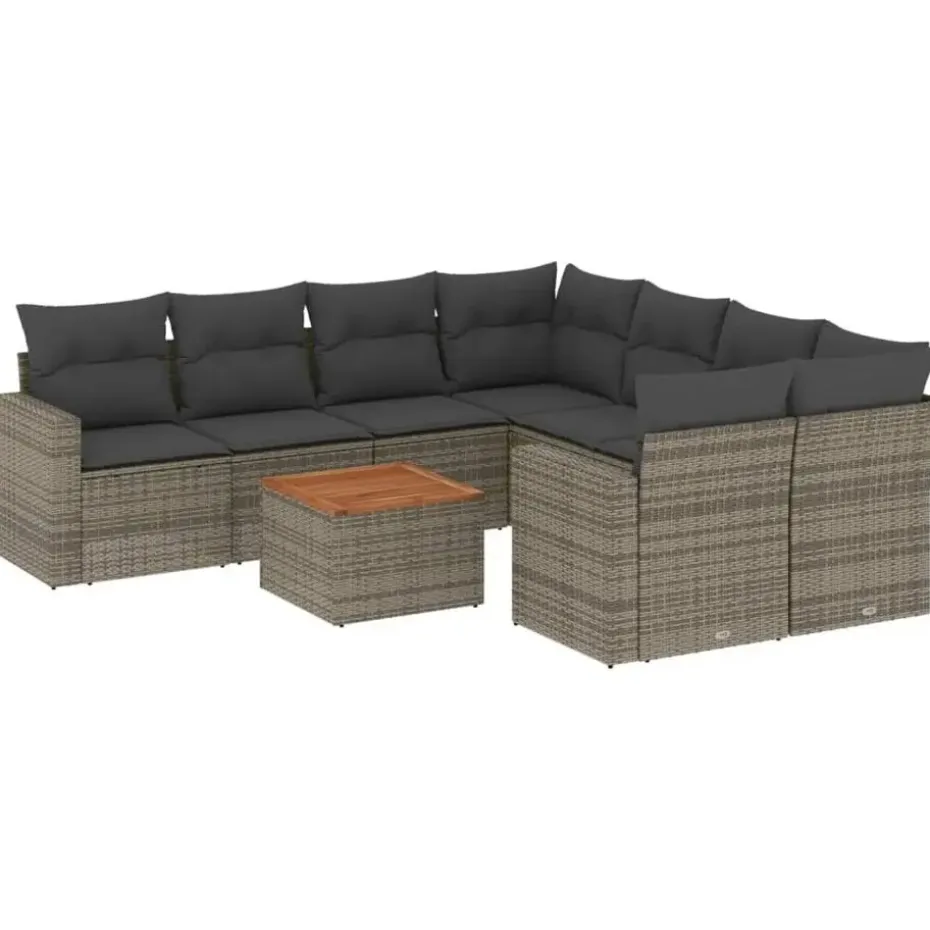 vidaXL Loungeset met kussens & salontafel voor 8 personen- Grijs - Poly rattan