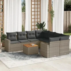 vidaXL Loungeset met kussens & salontafel voor 8 personen- Grijs - Poly rattan