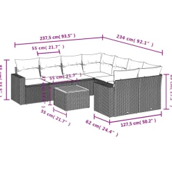 vidaXL Loungeset met kussens & salontafel voor 8 personen- Grijs - Poly rattan