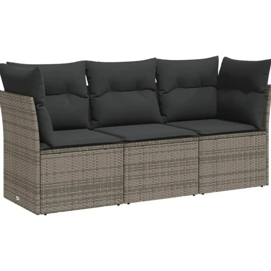 vidaXL Loungeset met kussens - set van 3 - Grijs - Poly Rattan - 179x62x69 cm