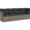 vidaXL Loungeset met kussens - set van 4 - Grijs - Poly Rattan - 234x62x69 cm