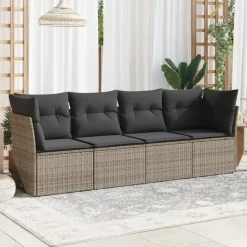 vidaXL Loungeset met kussens - set van 4 - Grijs - Poly Rattan - 234x62x69 cm