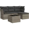 vidaXL Loungeset met kussens & tuintafel - Grijs - Poly Rattan - 5 stuks