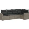 vidaXL Loungeset met kussens voor 5 personen - Grijs - Poly Rattan - 5 stuks