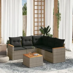 vidaXL Loungeset met kussens - hout armsteun & salontafel - Grijs - 6 stuks