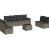 vidaXL Loungeset met kussens en tuintafel voor 8 personen - Grijs - Poly Rattan