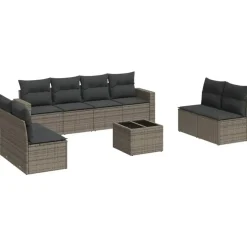 vidaXL Loungeset met kussens en tuintafel voor 8 personen - Grijs - Poly Rattan