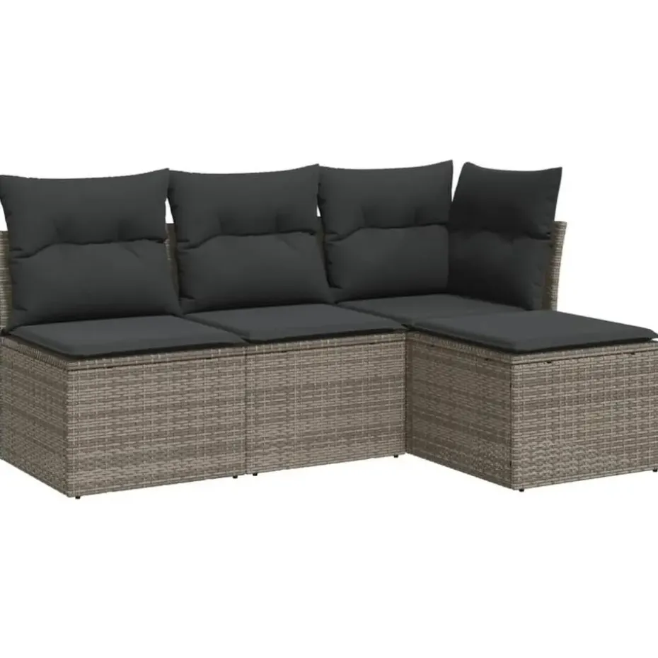 vidaXL Loungeset met kussens - Grijs - Poly rattan - 4 stuks