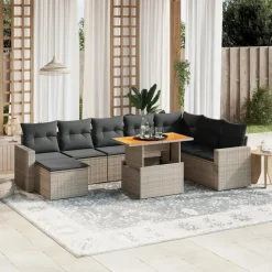 vidaXL Loungeset voor 8 met kussens en verstelbaar hout salontafel - 9 stuks