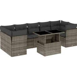 vidaXL Loungeset voor 7 met kussens en verstelbaar salontafel - Gris - 8 stuks