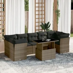 vidaXL Loungeset voor 7 met kussens en verstelbaar salontafel - Gris - 8 stuks