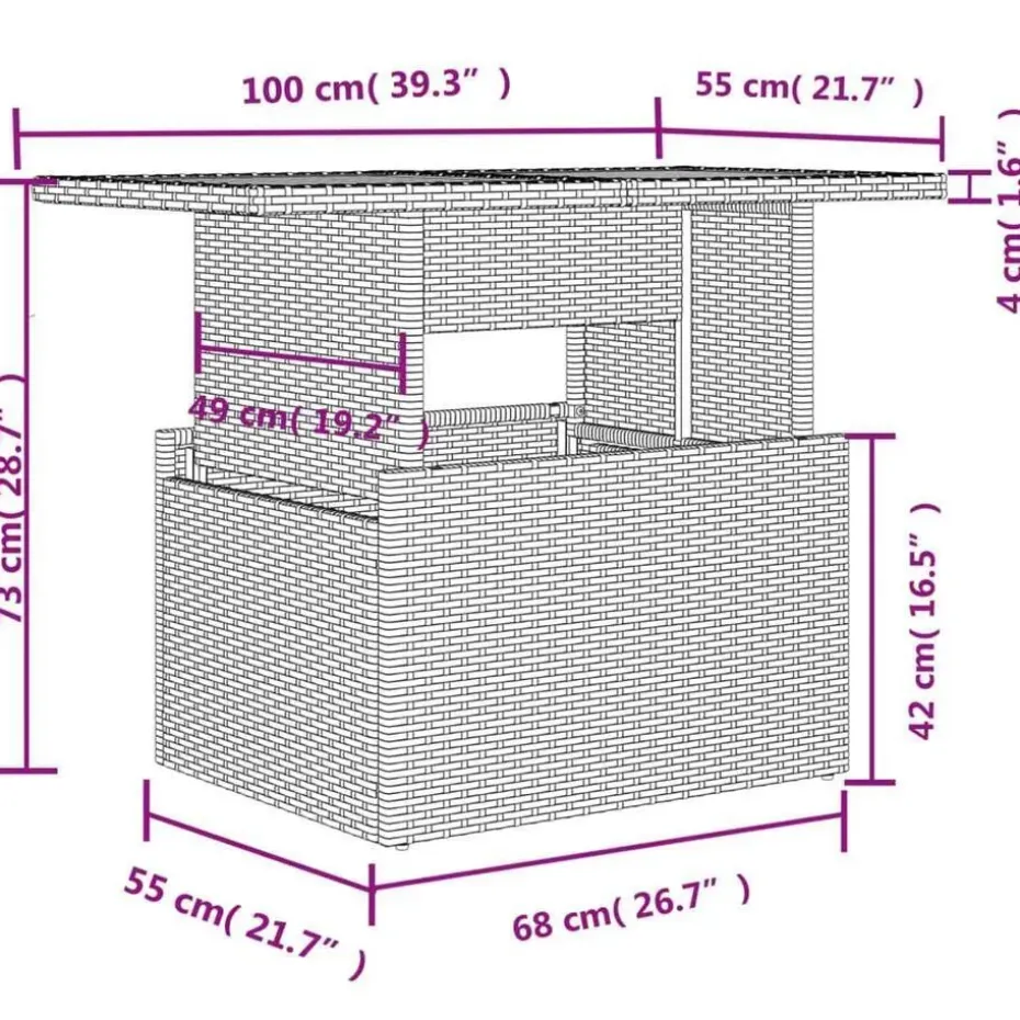 vidaXL Loungeset voor 7 met kussens en verstelbaar salontafel - Gris - 8 stuks
