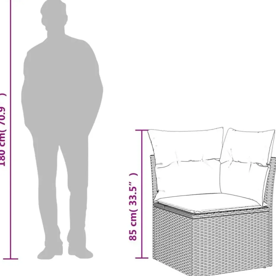 vidaXL Loungeset voor 7 met kussens en verstelbaar salontafel - Gris - 8 stuks