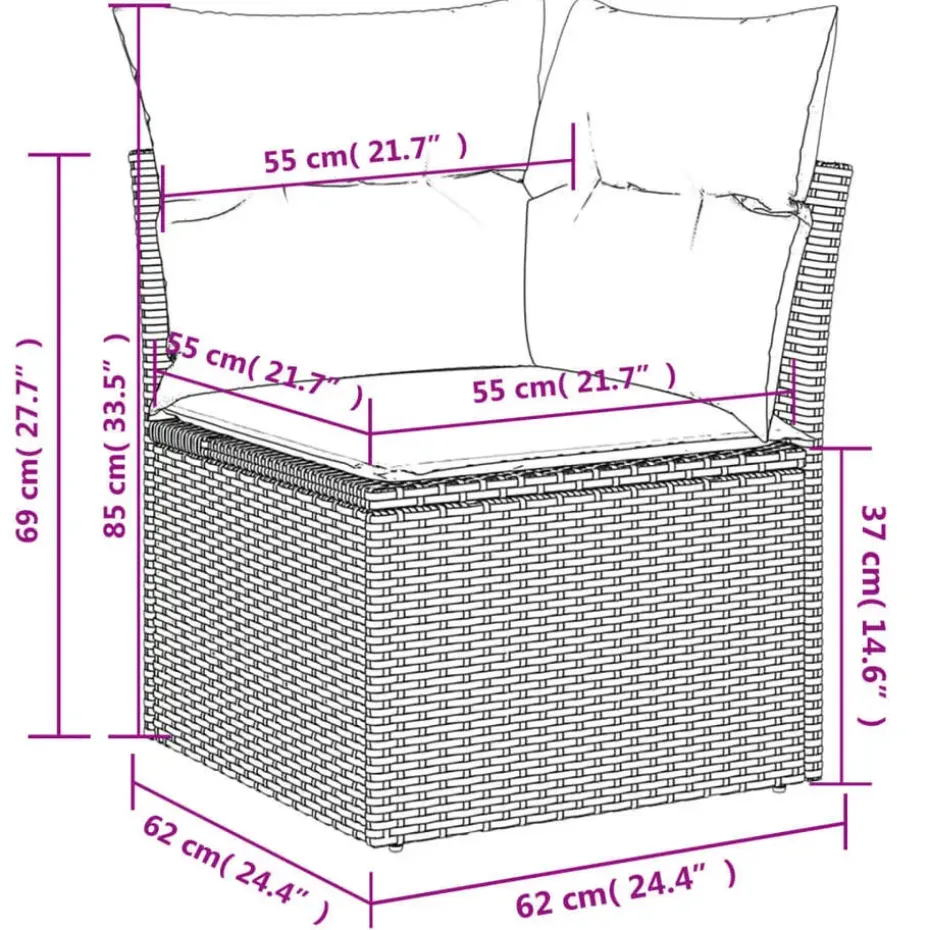 vidaXL Loungeset voor 7 met kussens en verstelbaar salontafel - Gris - 8 stuks