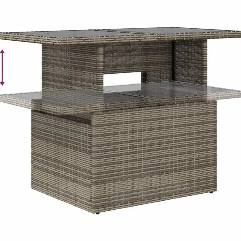 vidaXL Loungeset voor 7 met kussens en verstelbaar salontafel - Gris - 8 stuks