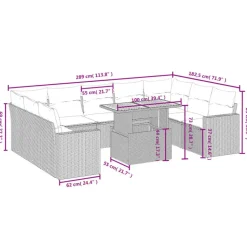 vidaXL Loungeset voor 9 met kussens en verstelbaar hout salontafel - 10 stuks
