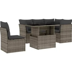vidaXL Loungeset voor 5 met kussens & verstelbaar salontafel - Gris - 6 stuks