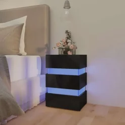 vidaXL Nachtkastje LED 45x35x67 cm bewerkt hout hoogglans zwart
