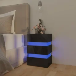 vidaXL Nachtkastje LED 45x35x67 cm bewerkt hout hoogglans zwart