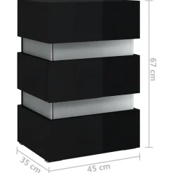 vidaXL Nachtkastje LED 45x35x67 cm bewerkt hout hoogglans zwart