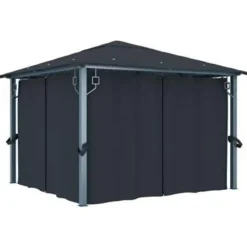 VIDAXL Prieel met gordijn 300x300 cm aluminium antraciet