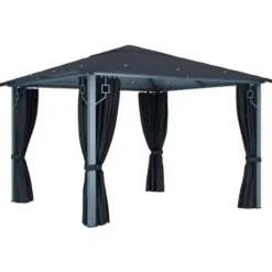 VIDAXL Prieel met gordijn 300x300 cm aluminium antraciet