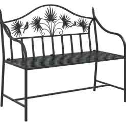 vidaXL Tuinbank met vogels en bloemen ontwerp -Zwart - Staal - 104x52.5x89 cm