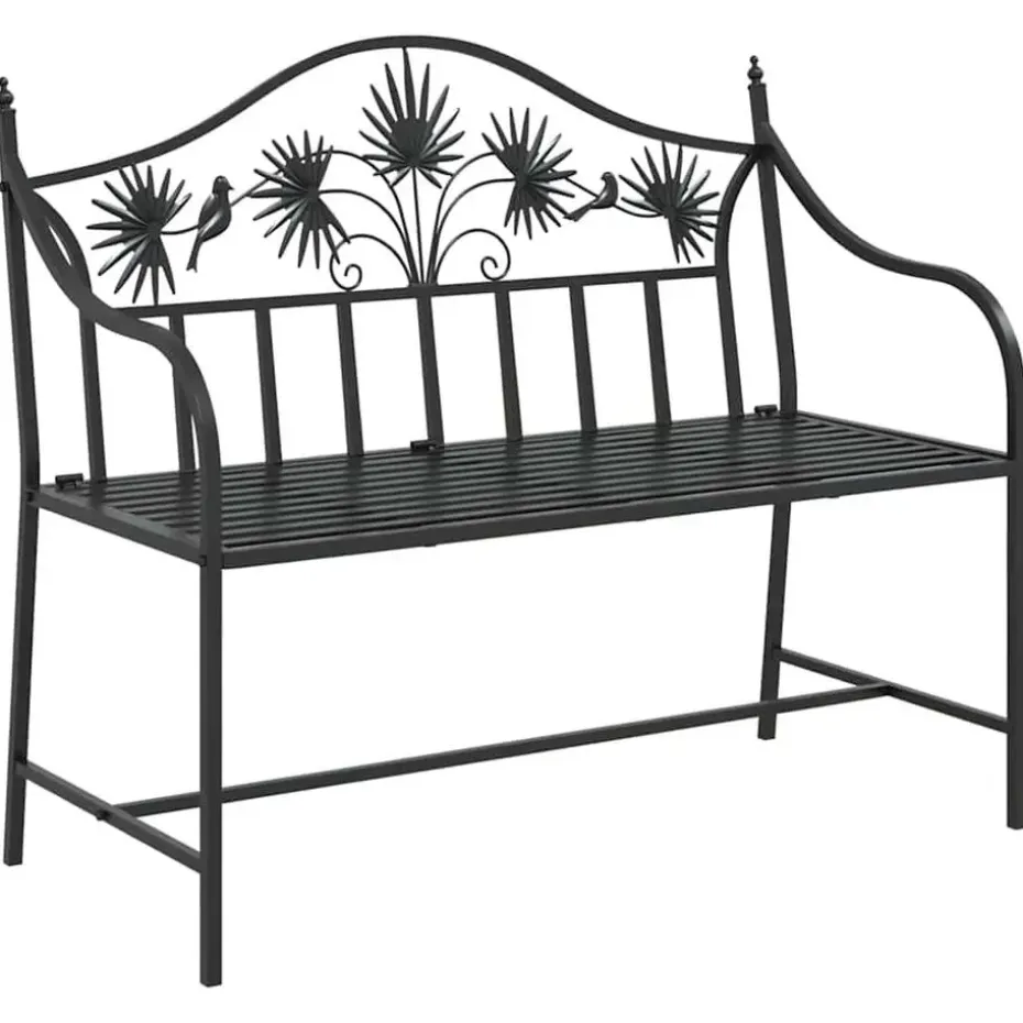 vidaXL Tuinbank met vogels en bloemen ontwerp -Zwart - Staal - 104x52.5x89 cm