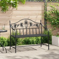 vidaXL Tuinbank met vogels en bloemen ontwerp -Zwart - Staal - 104x52.5x89 cm