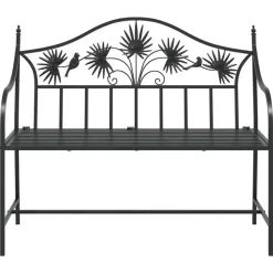vidaXL Tuinbank met vogels en bloemen ontwerp -Zwart - Staal - 104x52.5x89 cm