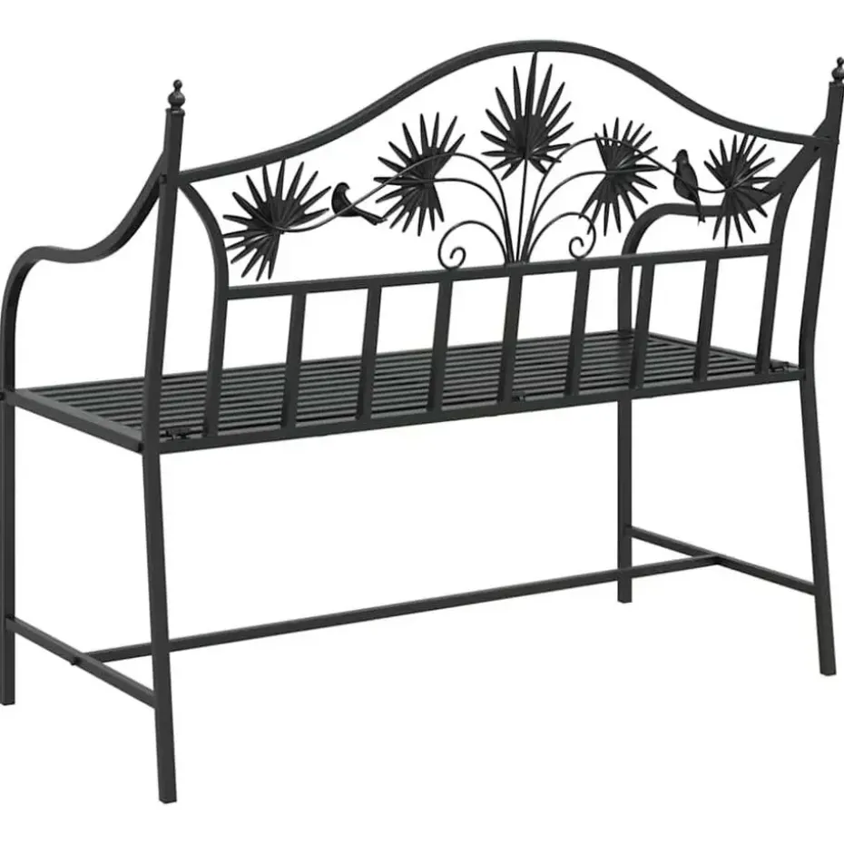 vidaXL Tuinbank met vogels en bloemen ontwerp -Zwart - Staal - 104x52.5x89 cm