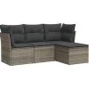 vidaXL Tuin-loungeset met kussens - set van 4 - Grijs - Poly Rattan