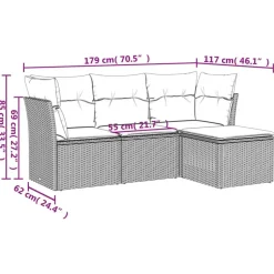 vidaXL Tuin-loungeset met kussens - set van 4 - Grijs - Poly Rattan