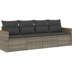 vidaXL 4-zits Loungebank met kussens - Grijs - Poly rattan -234x62x69 cm
